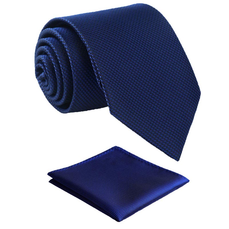 fortunatever Mens Solid Neckties,Navy Blue Ties For Men With Pocket Square+Gift Box,58"Ã—3.35" - Image 1